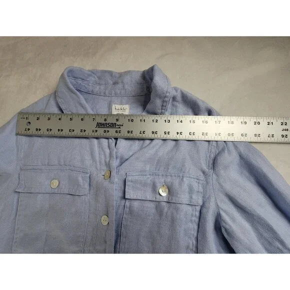 Nicole Miller Womens Button Up Linen Cropped Shirt Jacket Large Blue Long Sleeve - Picture 5 of 7